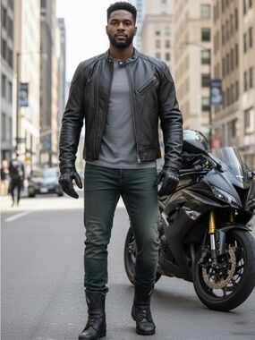 Leather motorcycle jacket, First Classics M219 with vented panels a Leather